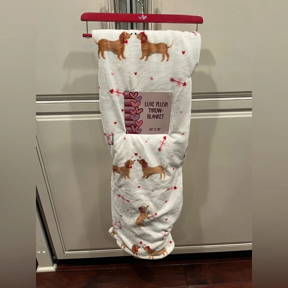 Valentines Plush Throw Blanket Dog dachshund Print